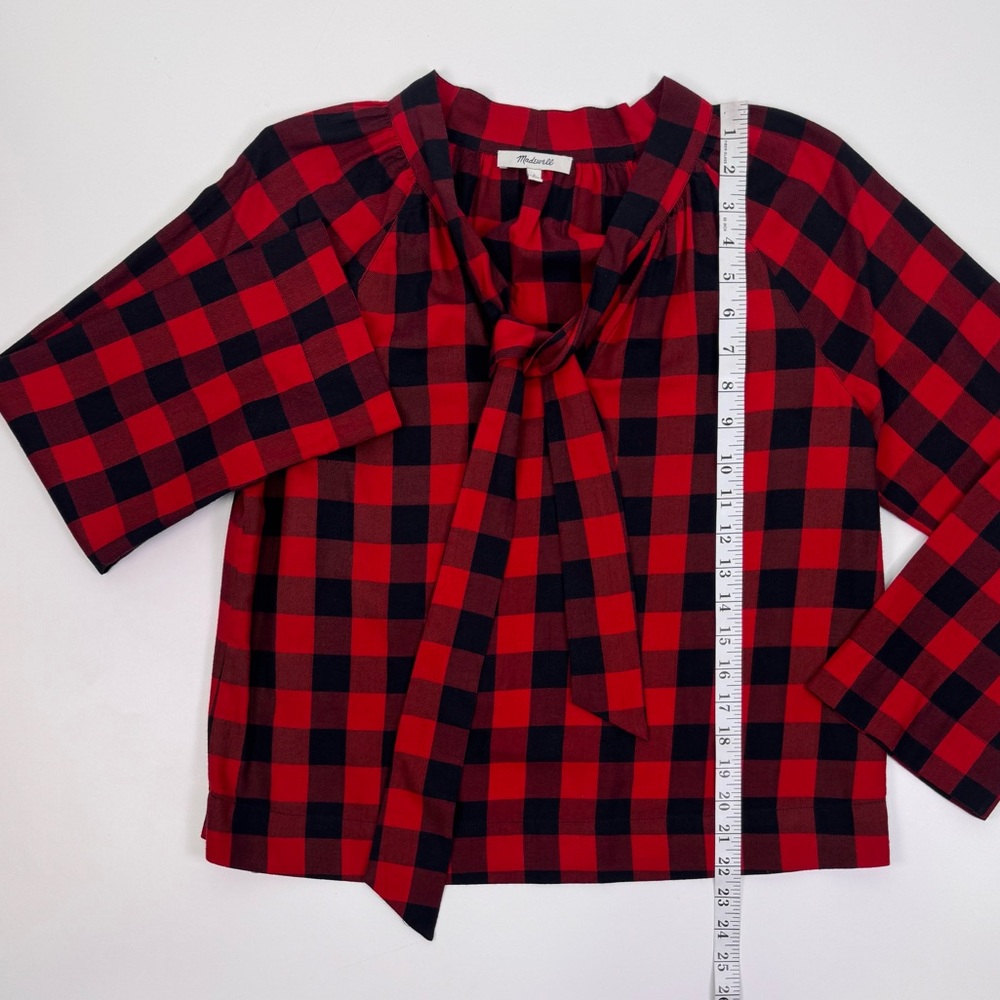 Madewell Red and Black Plaid Bow Blouse - Picture 5 of 8